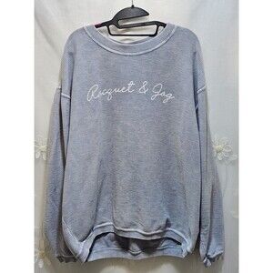 Chica-d Womens XL Blue Sweater Racquet & Jog Ribbed Winter Fall Crewneck Comfy